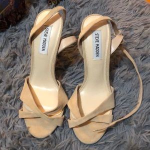 Steve Madden nude velvet strap heels